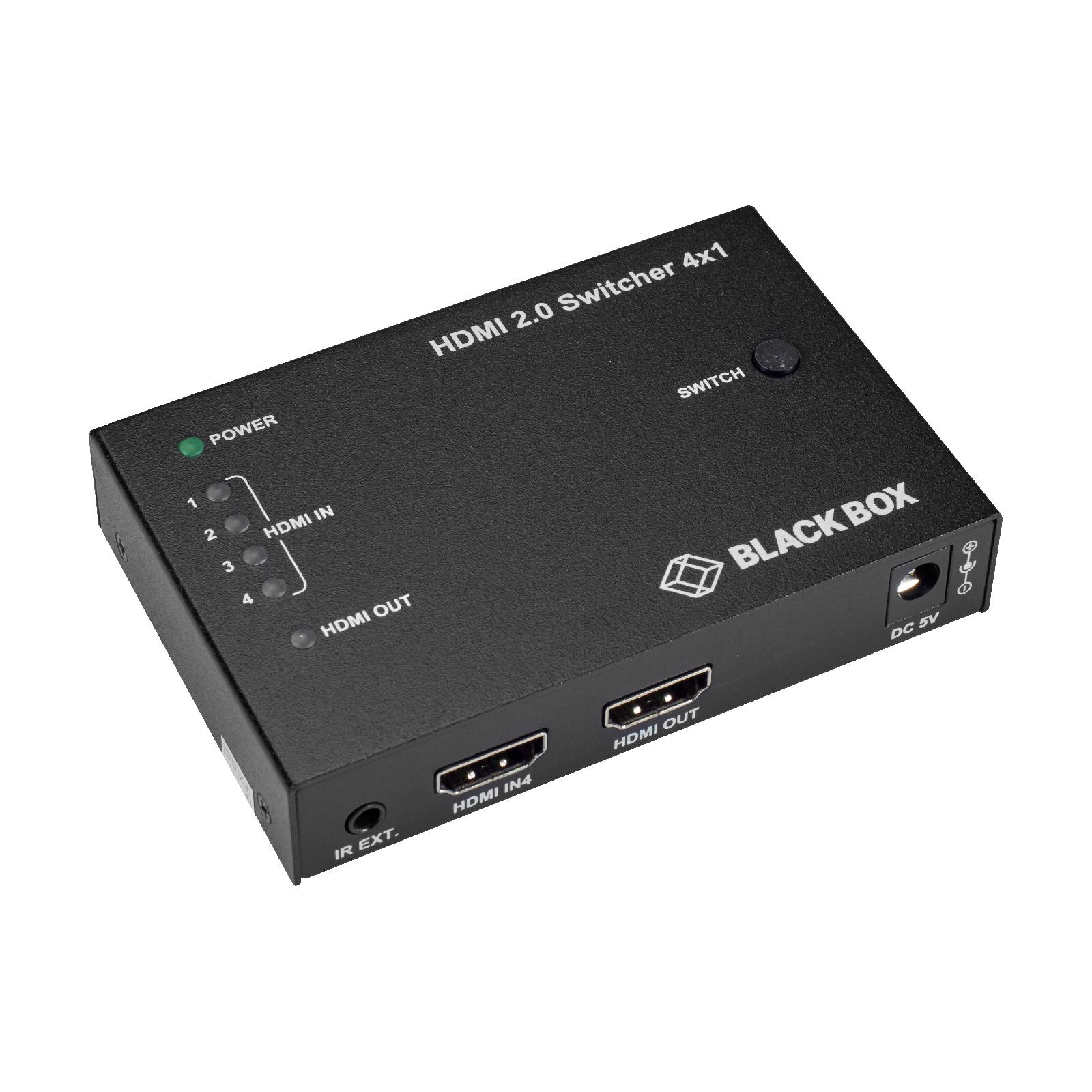 Blackbox HDMI 2.0 4K Video Switch - 4x1 Cost-effective, compact, easy-to-install switch for reliable 4-to-1 4K video switching